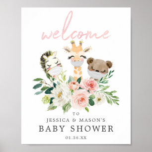 Airy Blush Animals Baby shower Affiche de bienvenu