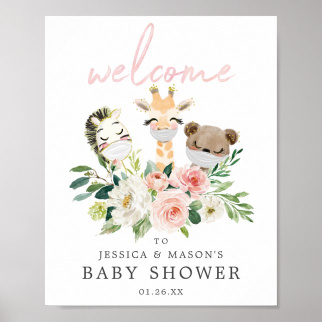 Airy Blush Animals Baby shower Affiche de bienvenu (Devant)