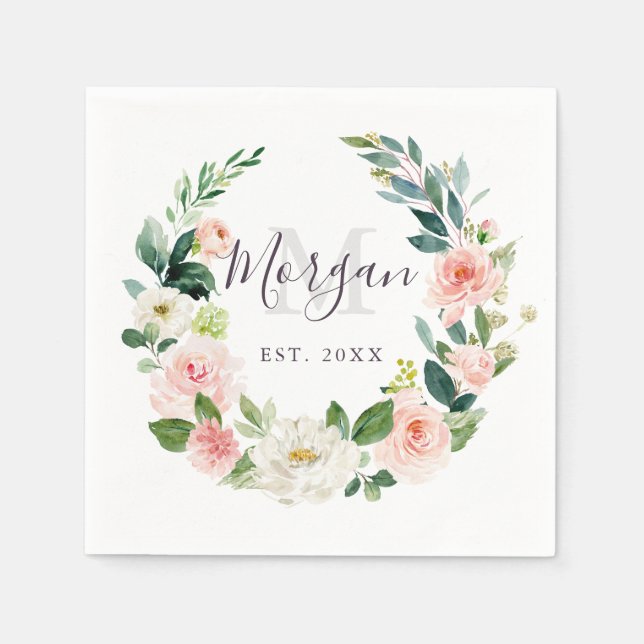 Airy Blush Monogram Wedding Napkin etabliert Serviette (Vorderseite)