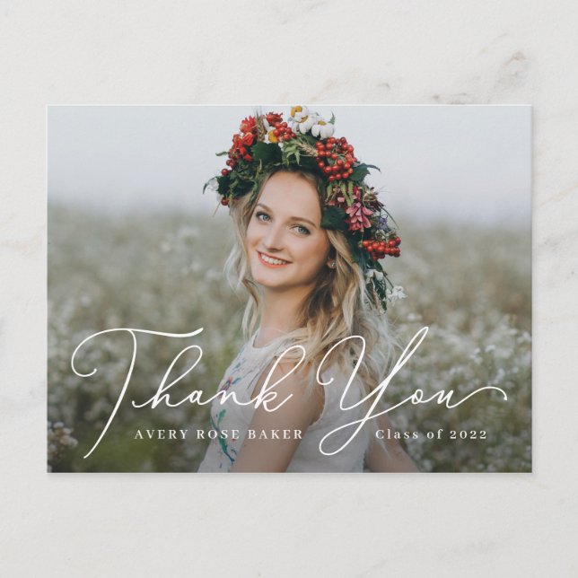 Airy Elegance EDITABLE COLOR Abschluss Vielen Dank Postkarte (Vorderseite)