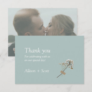 Airy Green Minimalistisch Foto Hand Press Floral Dankeskarte