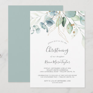 Airy Greenerity und Gold Leaf Christening Einladung