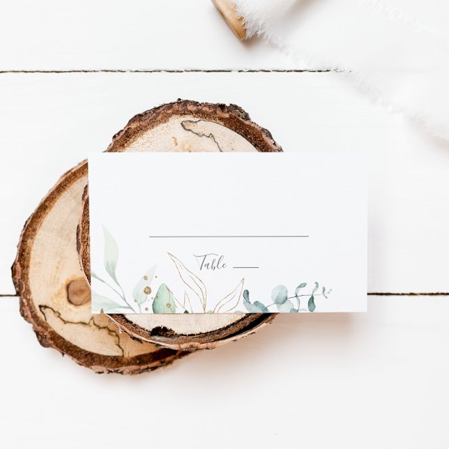 Airy Greenerity und Gold Leaf Flat Wedding Platzkarte (Von Creator hochgeladen)