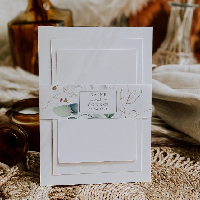 Airy Greenerity und Gold Leaf Wedding Einladungsbanderole (Von Creator hochgeladen)
