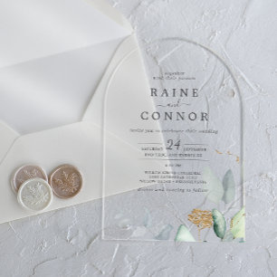 Airy Greenery Gold Leaf Arch Elegante Hochzeit Acryleinladungen