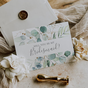 Airy Greenery & Gold Leaf Bridesmaid Vorschlagskar Einladung