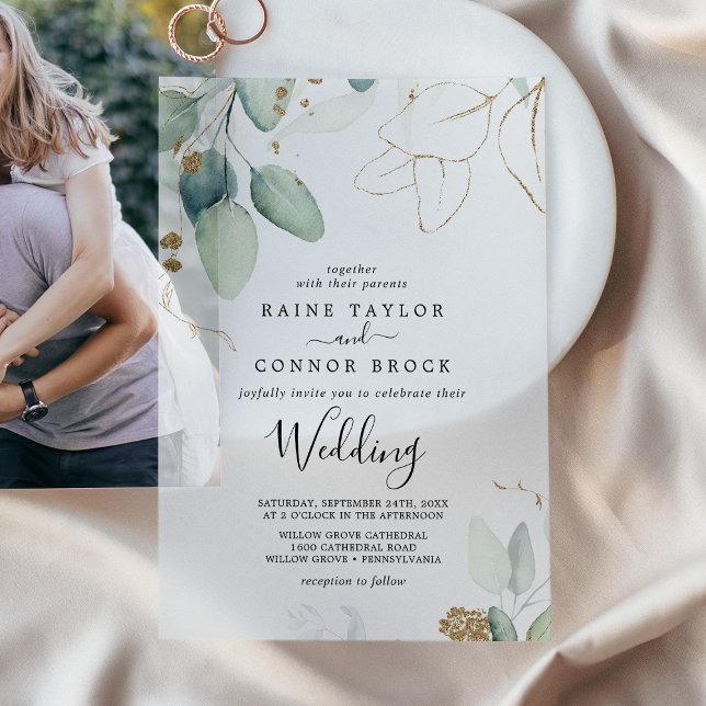 Airy Greenery Gold Leaf Elegant Eukalyptus Wedding (Airy Greenery Gold Leaf Elegant Eucalyptus Wedding Vellum Invitations)