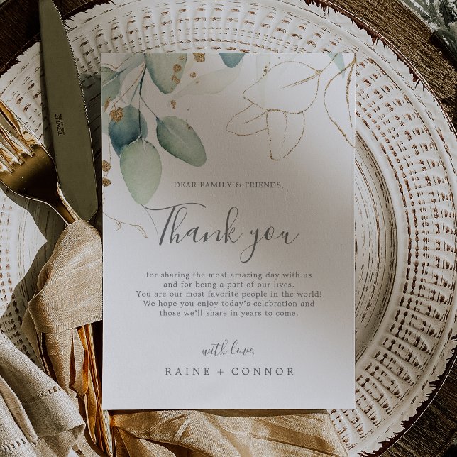 Airy Greenery & Gold Leaf Vielen Dank Empfang Card Postkarte (Airy Greenery & Gold Leaf Thank You Reception Card)