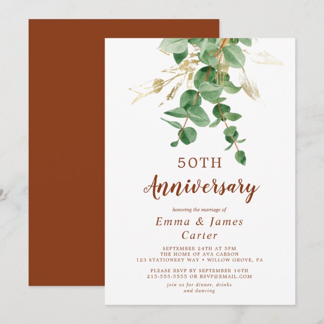 Airy Greenery & Gold Leaf "We Do Again" Vow Renewa Einladung (Vorne/Hinten)