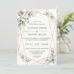 Airy Greenery Pink Blume Gold in einer Hochzeit Einladung