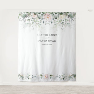 Airy Greenery Pink Floral Gold Wedding Foto Prop Wandteppich