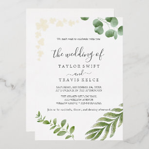 Airy Greenery Pressed Gold Foil Leaf Wedding Folieneinladung