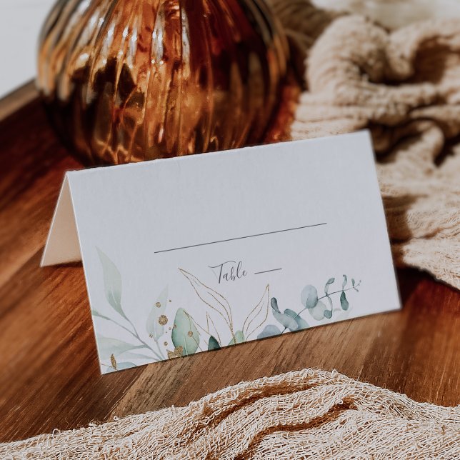 Airy Greenery und Gold geflochtene Hochzeitsfeier  Platzkarte (Von Creator hochgeladen)