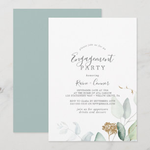 Airy Greenery und Gold Leaf Engagement Party Einladung