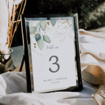 Airy Greenery und Gold Leaf Tischnummer<br><div class="desc">Diese luftige Tischnummer mit goldgelbem Blattwerk eignet sich perfekt für eine moderne Hochzeit. Das elegante botanische Design besticht durch helle und luftige Eukalyptusfarben in Aquarellfarbe, die mit skurrilen goldenen Glitzer-Blätter besticht. Die Karte druckt auf der Vorder- und Rückseite (beidseitig). Die Artikel werden genau so gedruckt, wie sie auf dem Bildschirm...</div>