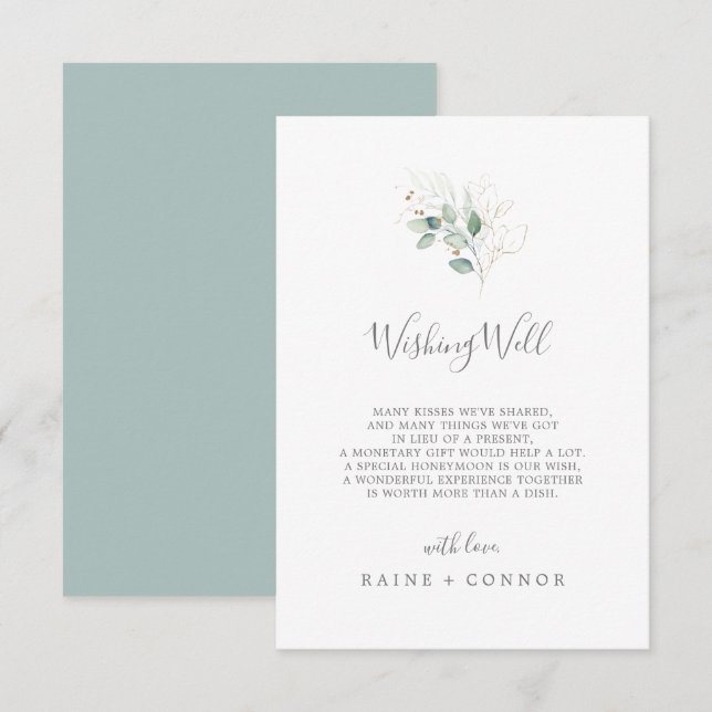 Airy Greenery und Gold Wedding Well Well Card Begleitkarte (Vorne/Hinten)