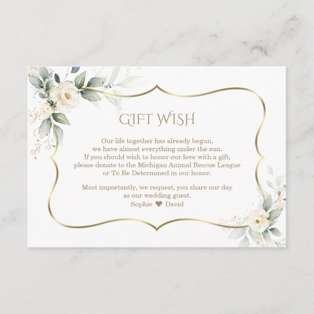 Airy Greenery White Rose Gold Wedding Gift Wish Begleitkarte (Vorderseite)