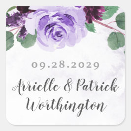 Airy Lila und Silver Floral Elegante Hochzeit Quadratischer Aufkleber
