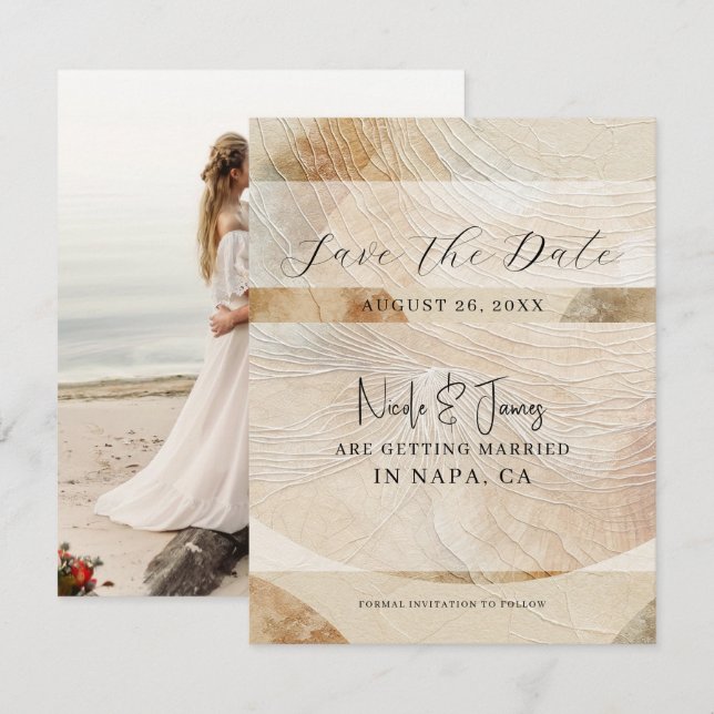 Airy Neutry Natural Element Boho Save the Date Einladung (Vorne/Hinten)