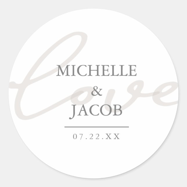 Airy Pastel | Mono-Liebe-Hochzeitsticker Runder Aufkleber (Vorderseite)