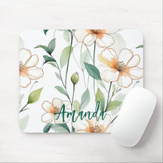 Airy White Flowers Greenery Pattern Blossom Floral Mousepad