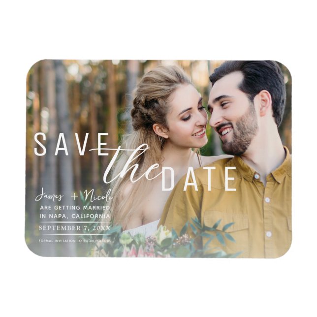 Airy White Overlay Foto Save the Date Hochzeit Magnet (Horizontal)