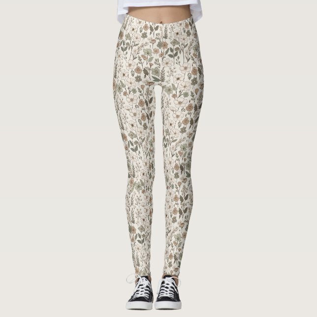 Airy Wildflowers in Cream & Sage Leggings (Vorderseite)