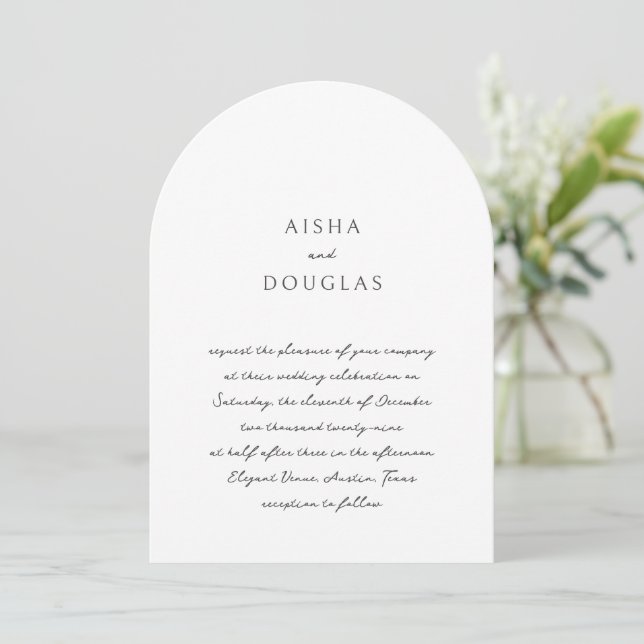 Aisha Elegant Moderne Hochzeit Einladung (Stehend Vorderseite)