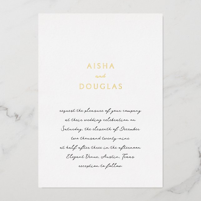 Aisha Elegant Moderne Hochzeit Folieneinladung (Vorderseite)