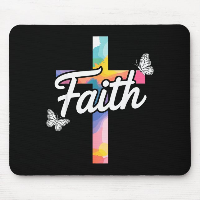 Aith Cross Mit Schmetterlingen Christlich  Mousepad (Vorne)
