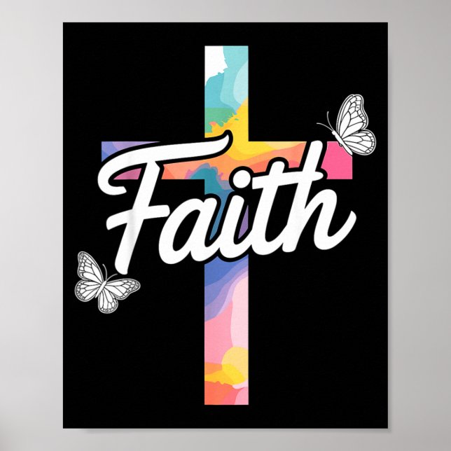 Aith Cross With Butterflies Christian  Poster (Vorne)