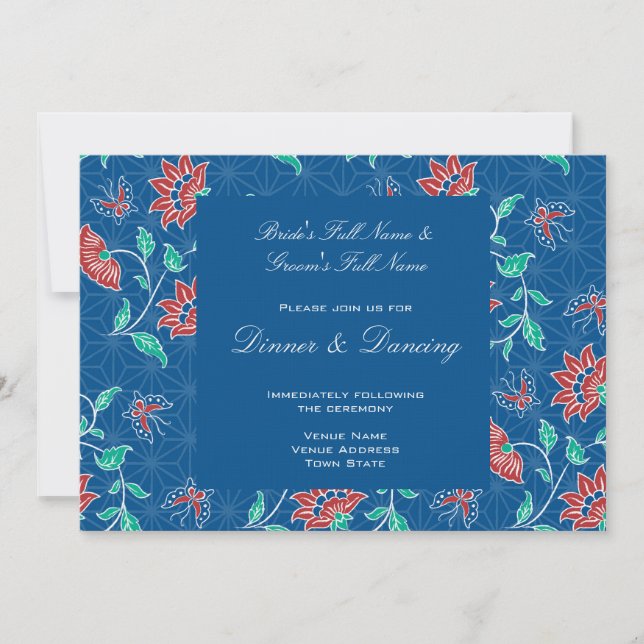 Aiyana Floral Batik Hochzeit Einladung (Vorderseite)