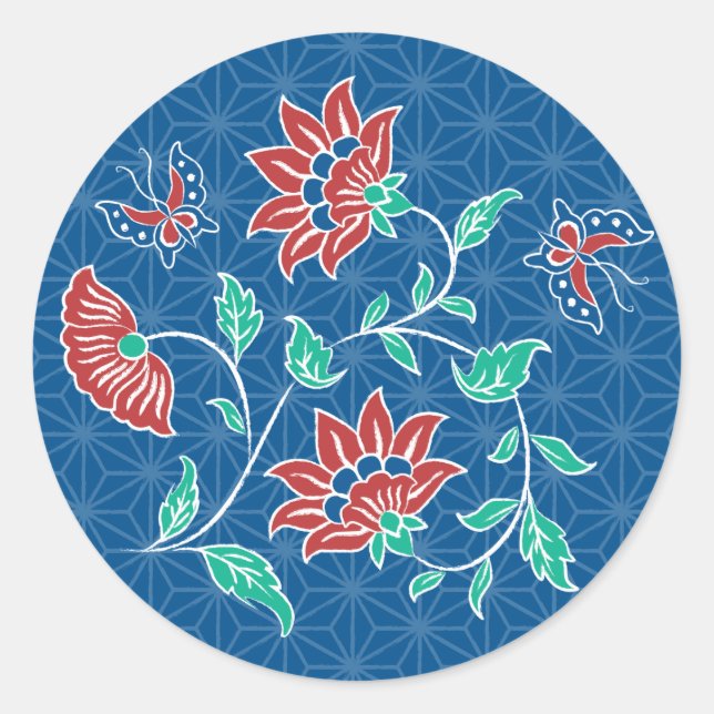 Aiyana Floral Batik Round Sticker (Vorderseite)