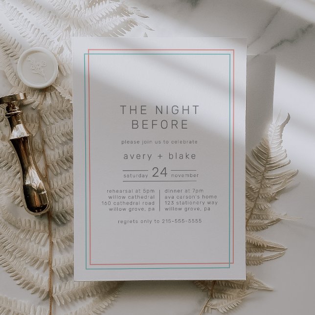 AJEDE Koralle Aquamarin die Nacht vor der Probe Ab Einladung (AVERY Coral Teal The Night Before Rehearsal Dinner Invitation)