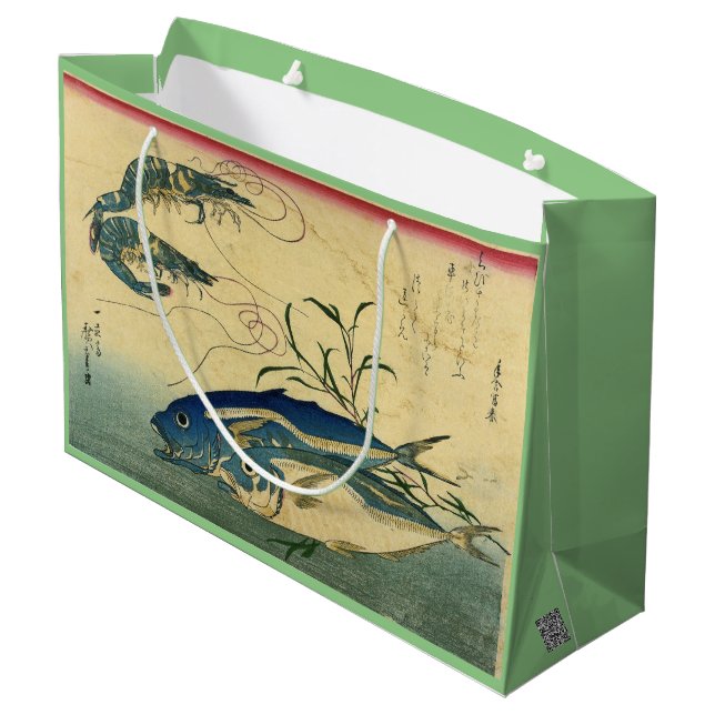 Aji & Ebi - Hiroshige farbenfroher japanischer Fis Große Geschenktüte (Rückseite Schrägansicht)