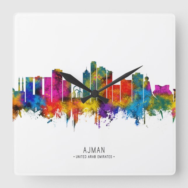Ajman UAE Skyline Quadratische Wanduhr (Vorderseite)