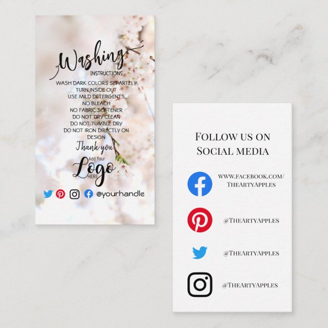 AJOUTER DES instructions de lavage LOGO CARTE CART (Devant / Derrière)