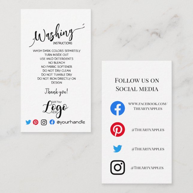 AJOUTER DES instructions de lavage LOGO CARTES DE  (Devant / Derrière)