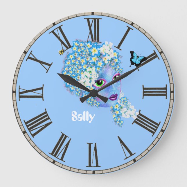 Ajouter le nom Flower Horloge fée, girly joli bleu (Recto)