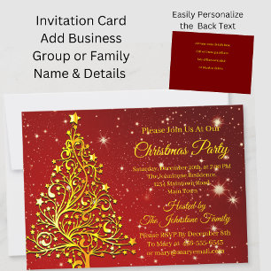 Ajouter le nom Noël Red Gold Tree Party Invitation