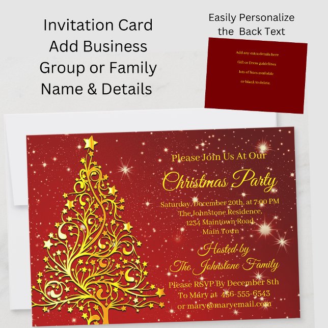 Ajouter le nom Noël Red Gold Tree Party Invitation (Créateur téléchargé)