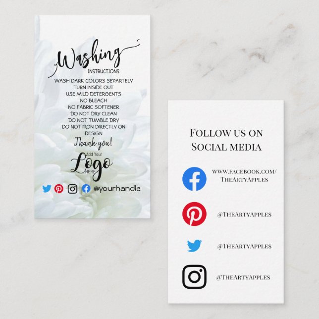 AJOUTER LES instructions de lavage LOGO CARE CARTE (Devant / Derrière)