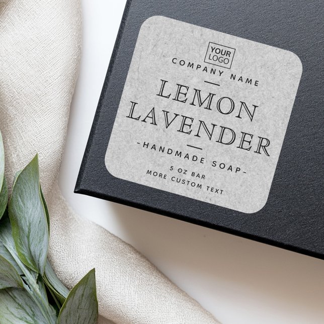 Ajouter logo carré texture papier gris étiquettes  (Add logo gray paper texture square product labels)