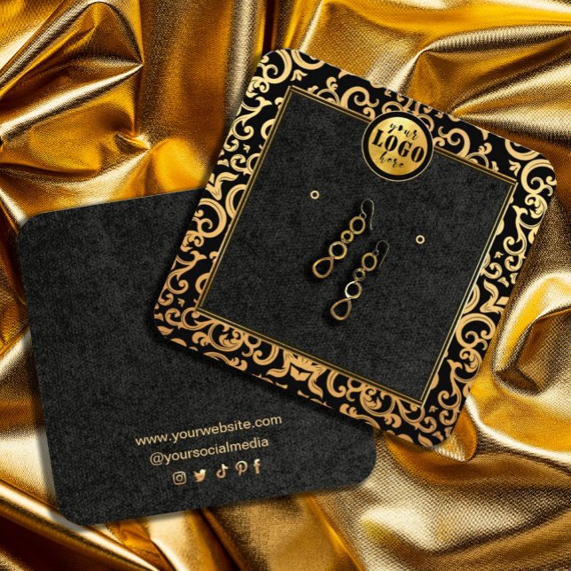Ajouter Logo Gold Luxury Frame Earrage Carte d'aff (Créateur téléchargé)
