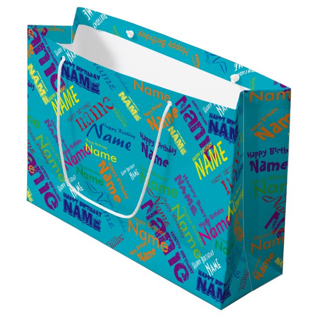 Ajouter Nom, Joyeux Anniversaire Grand Cadeau Sac (Devant Angle)