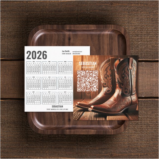 Ajouter Photo Western 2026 Calendrier Carte de vis (Add Photo Western 2026 Calendar Business Cards (front and back))
