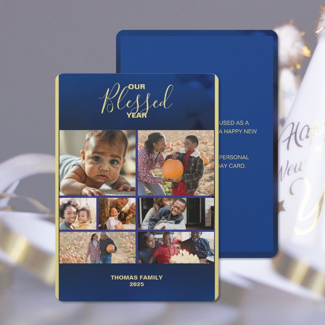 Ajouter Photos Blessé Année Appartement Carte phot (Add Photos Blessed Year Flat Holiday Photo Card (front and back))