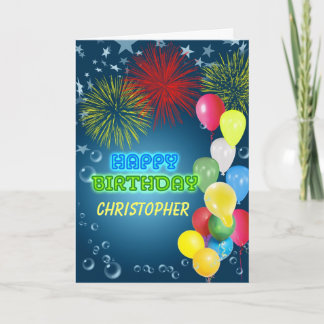 Ajouter un nom, carte d'anniversaire avec feux d'a