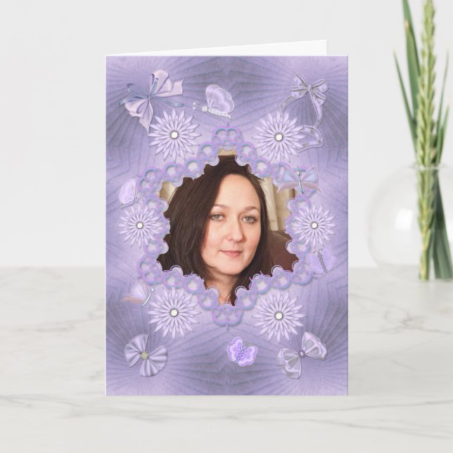 Ajouter une carte d'anniversaire lilas avec des fl (Devant)