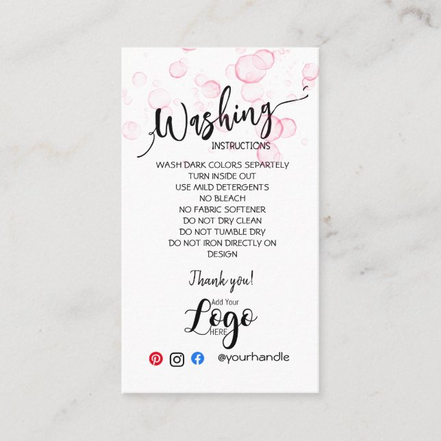 AJOUTER VOS instructions de lavage LOGO CARTES DE  (Devant)